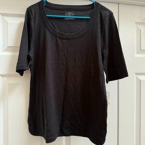 Womens Talbots Scoop Neck Curved Hem Tee Black - Pima Cotton Size Large NWT